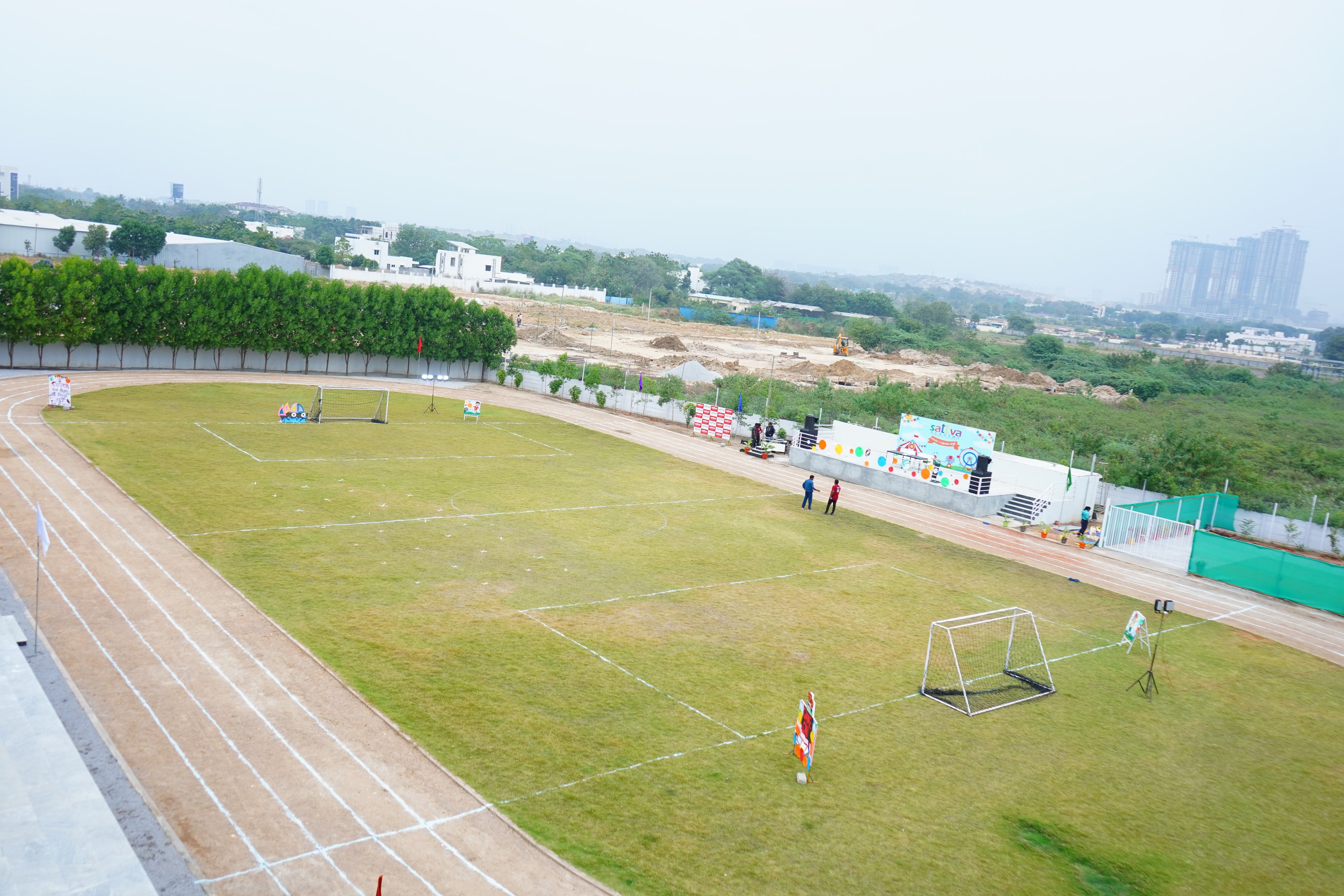 The athletics track and playing field